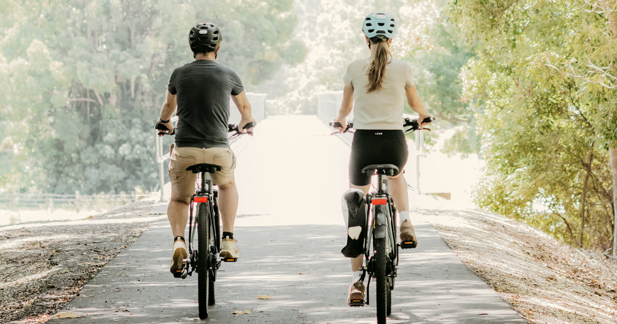 e bike hire at mooball on the northern rivers rail trial.  two bike riders in nature on e bikes